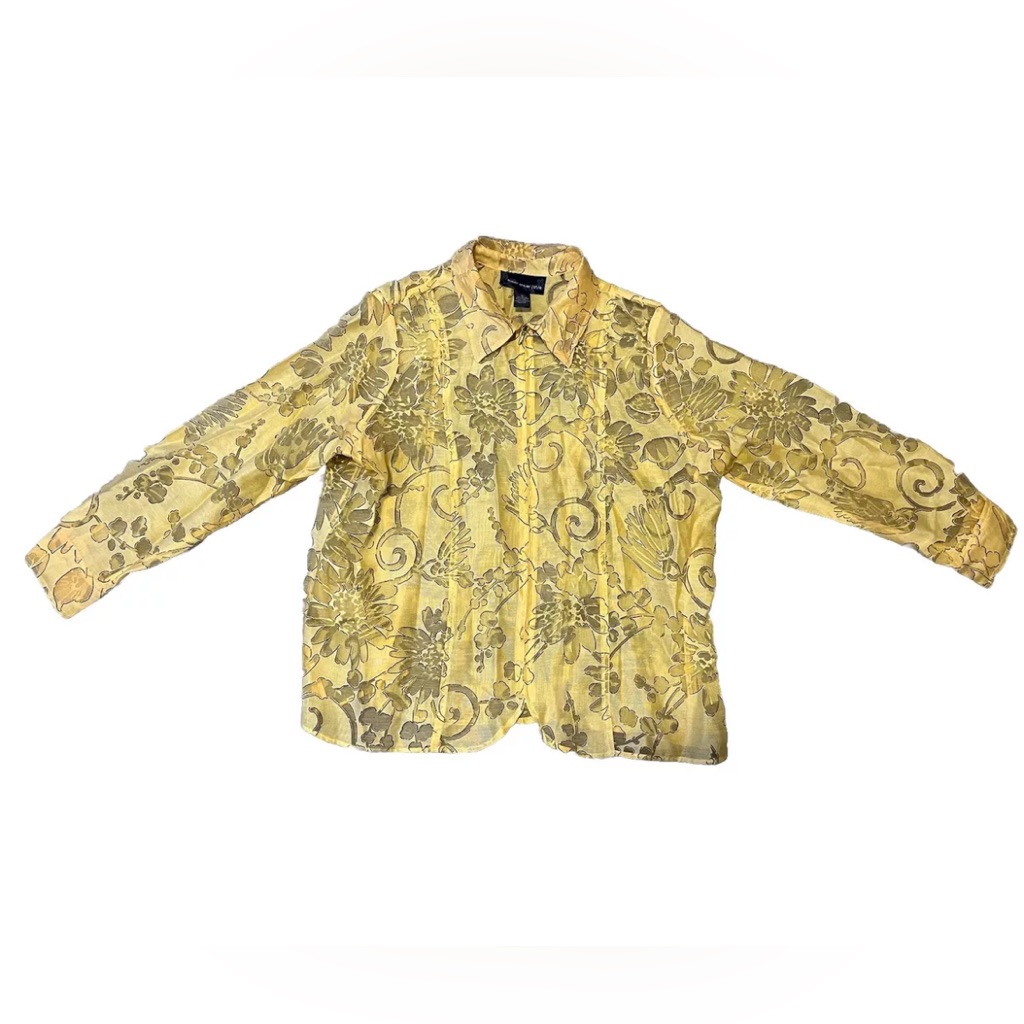 Susan Graver Yellow Linen Blend Full Zip Lightweight Collared Jacket Women’s 1x